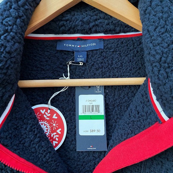 Tommy Hilfiger Sherpa Quarter-Zip Pullover Mock neck Sweater with Thumb holes, L - Picture 7 of 9